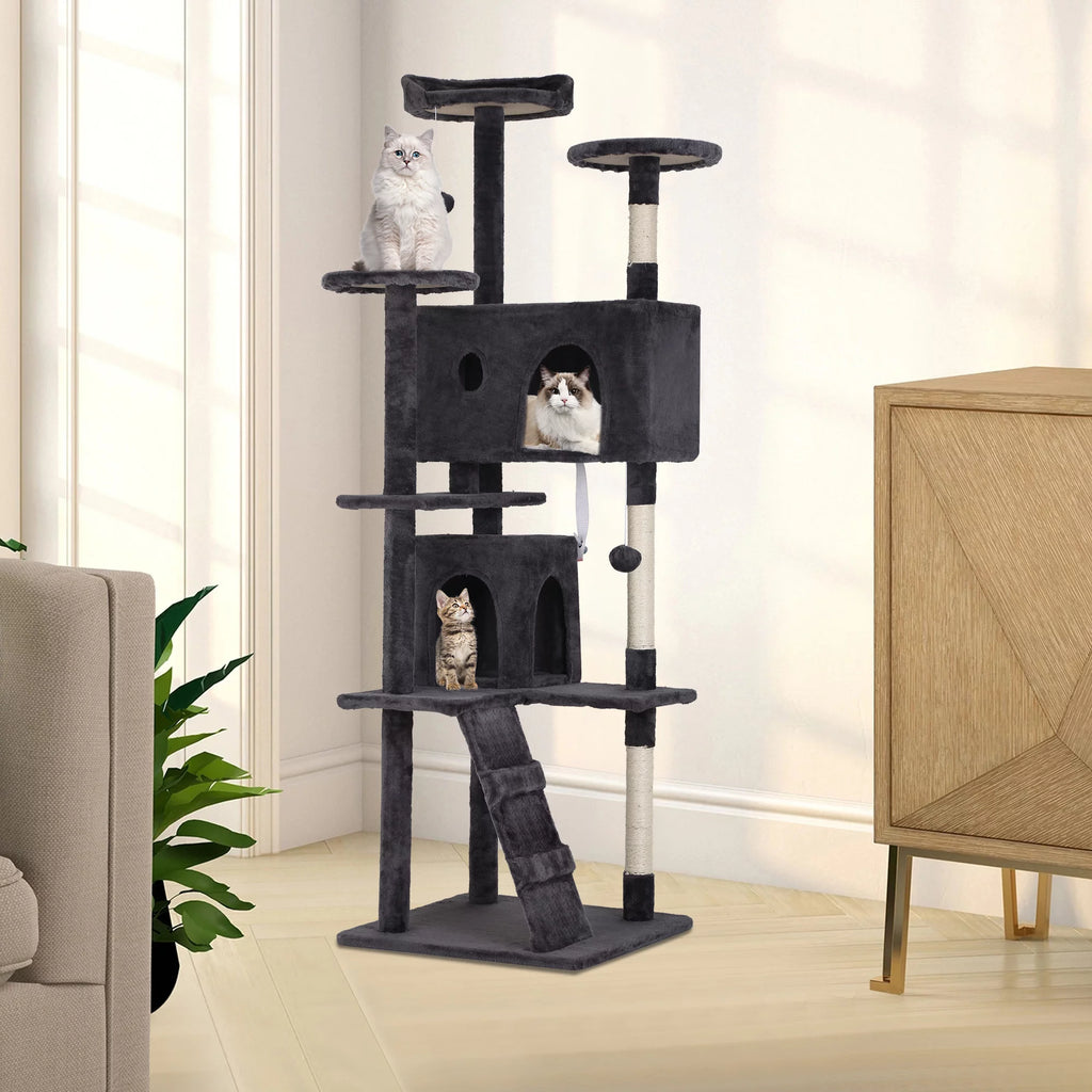 70in Dark Gray Multi-Level Cat Tree Tower with Scratching Posts N792410