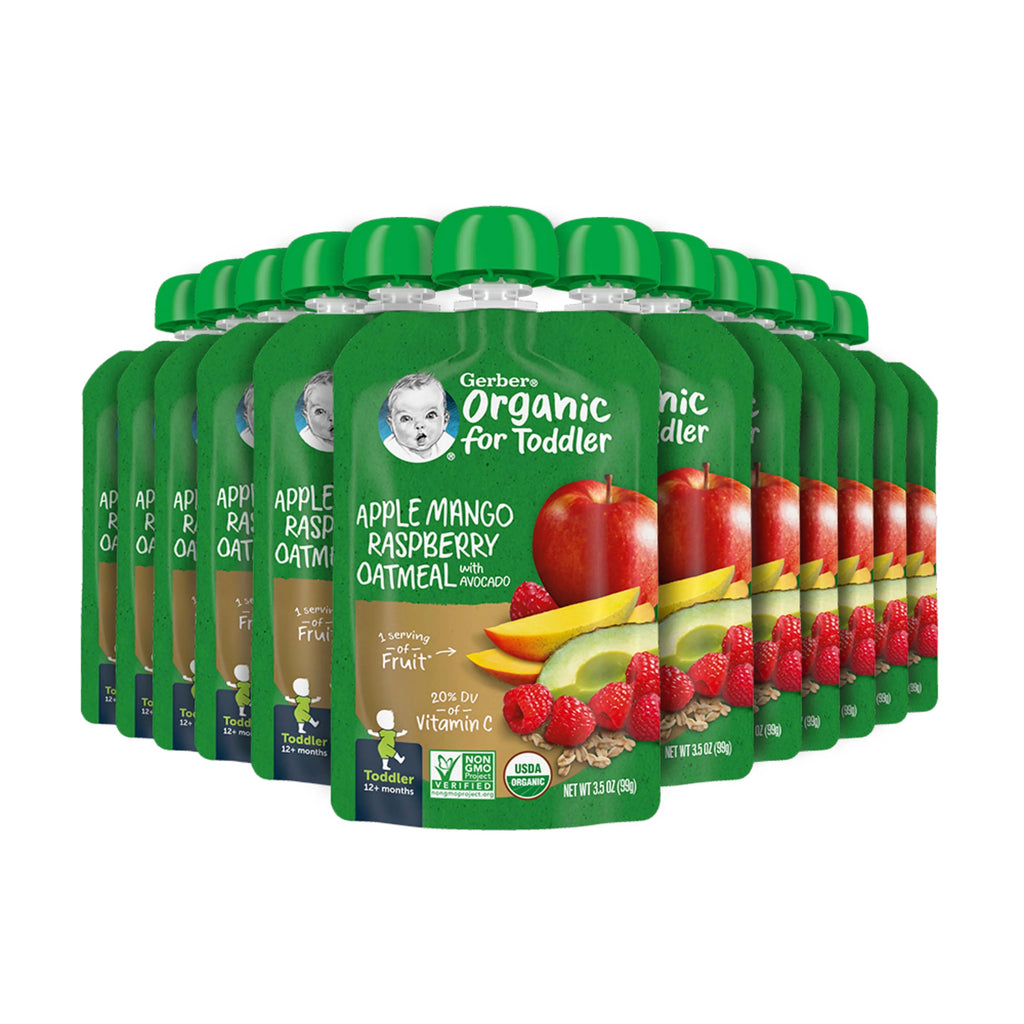 Organic Apple Mango Raspberry Oatmeal with Avocado 3.5 oz Pouch 12 Pack F6029