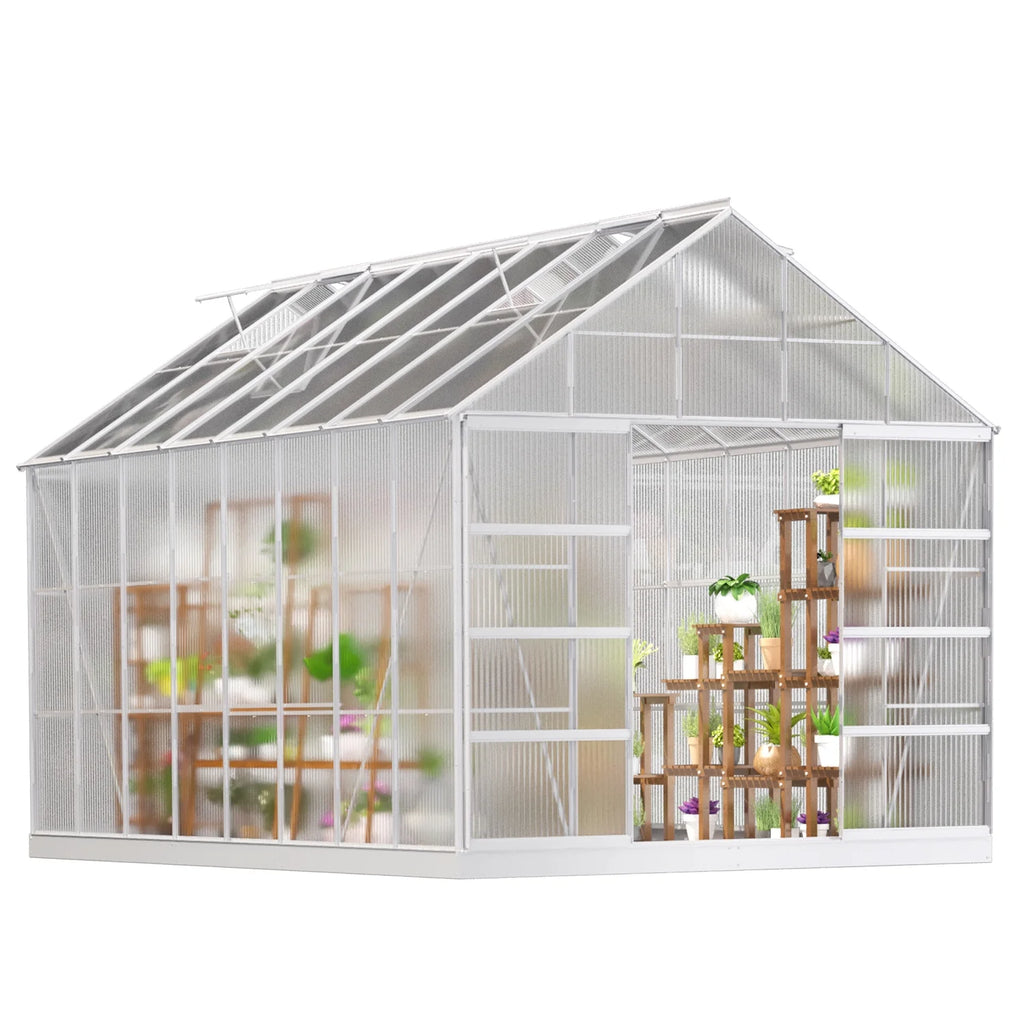 10' x 16' Walk-in Polycarbonate Greenhouse with Adjustable Roof Vent T3824