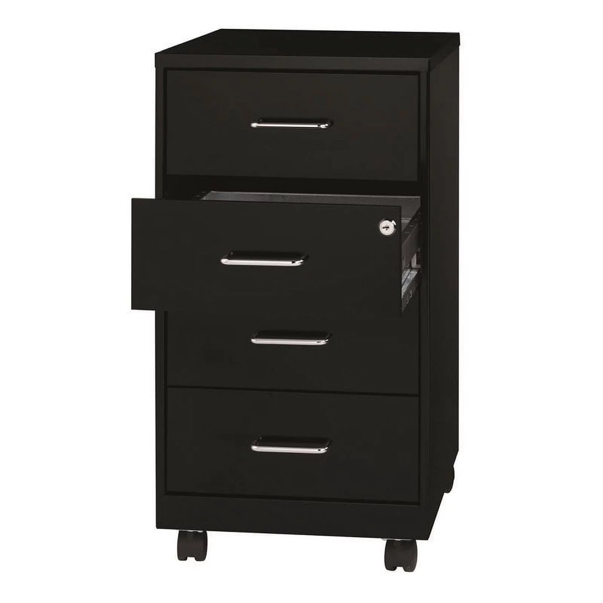 2 Piece Mobile Metal Storage Cabinet Set with 4 Drawer in Black W9016