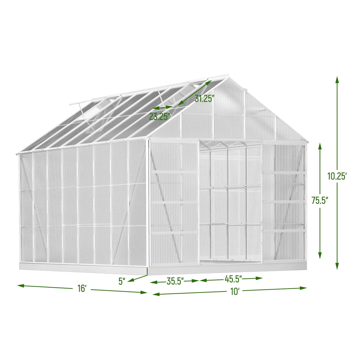10' x 16' Walk-in Polycarbonate Greenhouse with Adjustable Roof Vent T3824