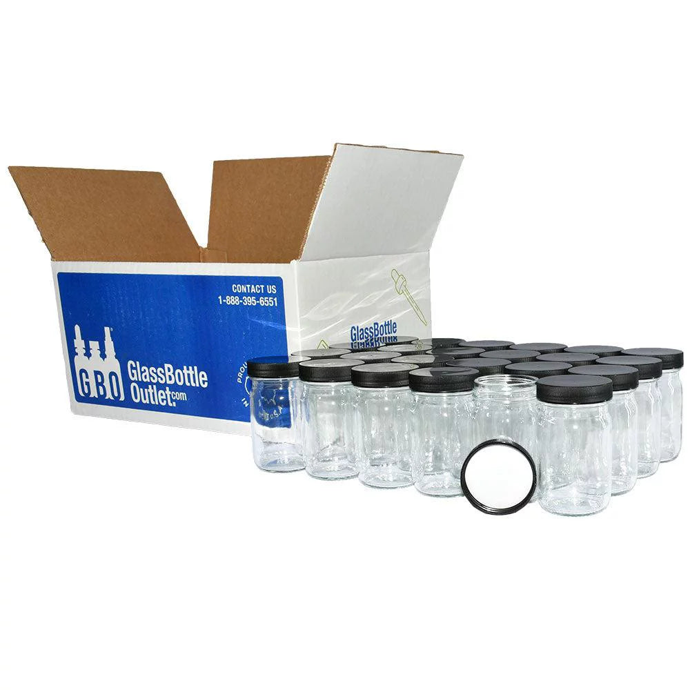 24 Pack 4 oz Clear Glass Jar with Black Plastic Cap Y962767