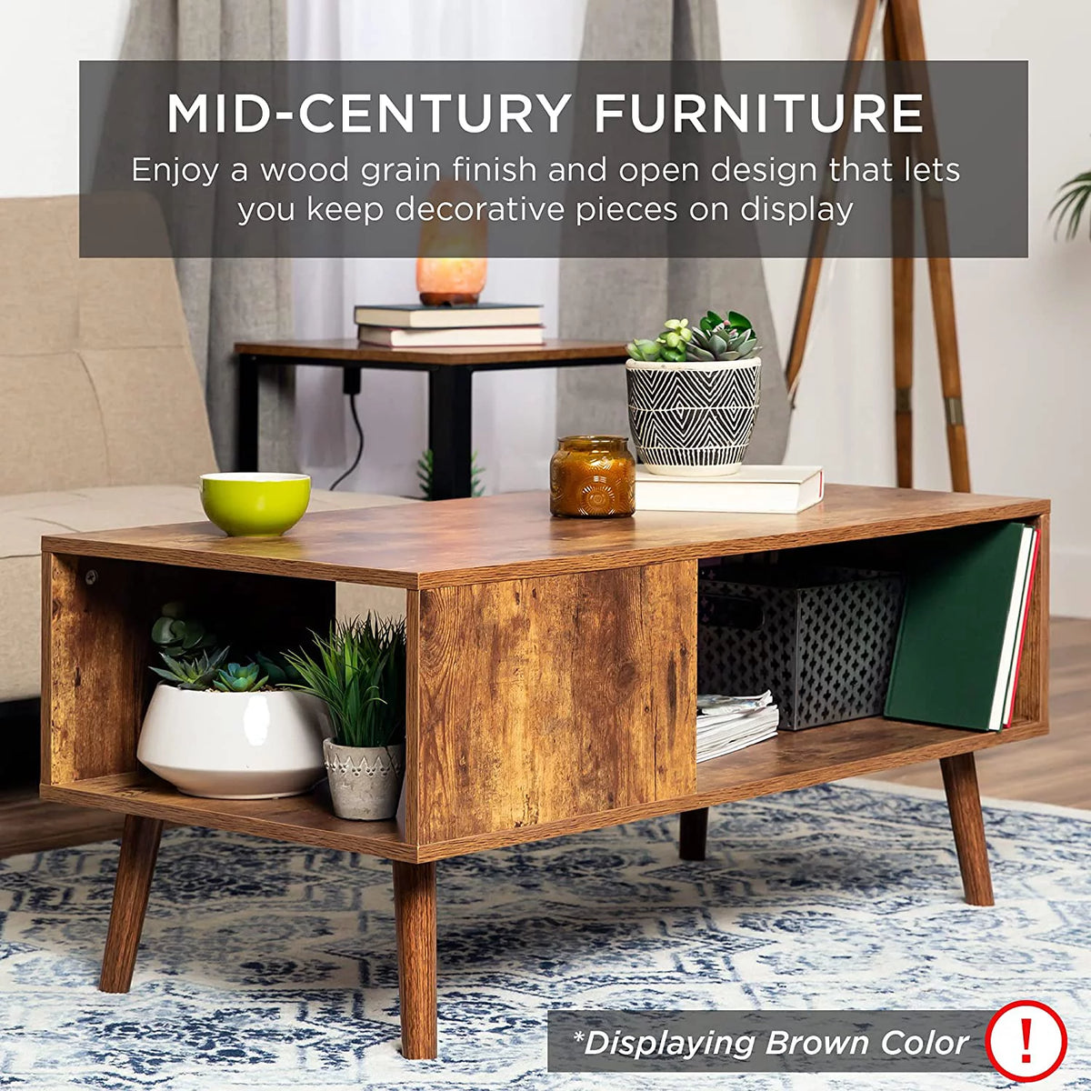 Mid-Century Modern Coffee Table with Open Storage Shelf I23653