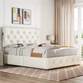 Beige Upholstered Queen Bed with 4 Storage Drawers I3473
