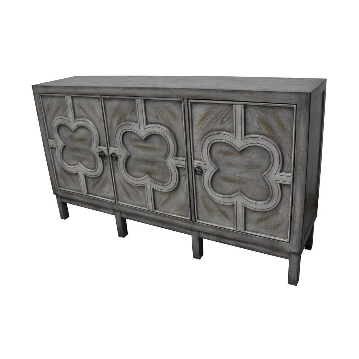 3 Door Grey Wash Veneer with White Fretwork Overlay O5688