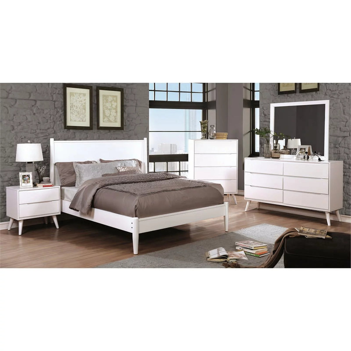 White Solid Wood King Platform Bed C723759
