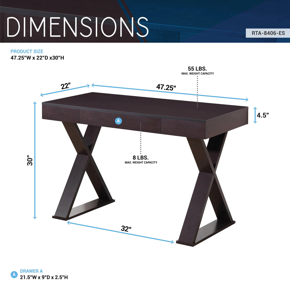 Black Wood Writing Desk with Drawers D4304