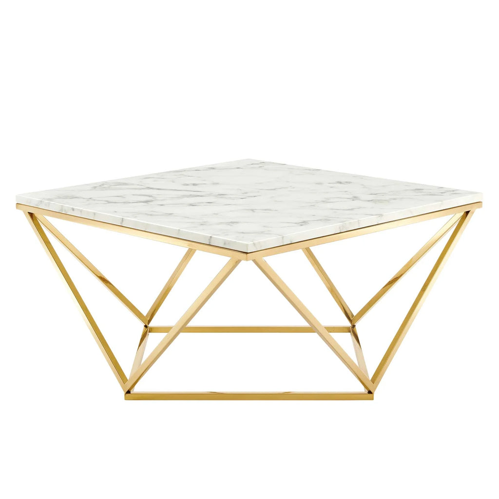 Square Artificial Marble Metal Steel Coffee Table Q58099