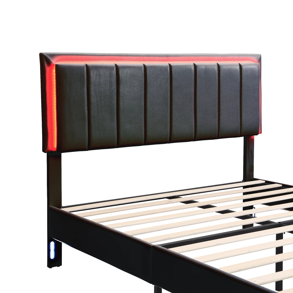 Queen Size Upholstered Platform Bed with Drawers and LED Lights T142448