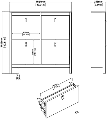 4 Drawer Black Matte Shoe Cabinet H157