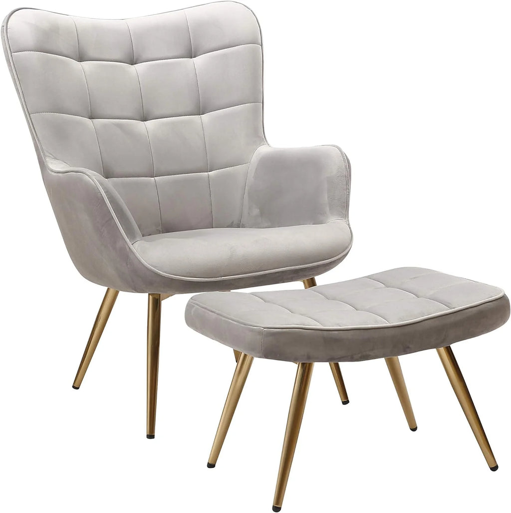 2 Pcs Tufted Velvet Accent Chair and Ottoman Set O290
