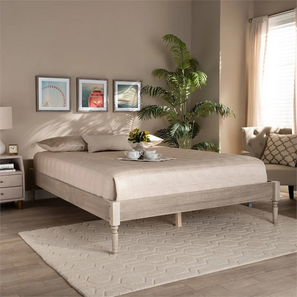 Mid-Century Wood Platform King Bed Q7883