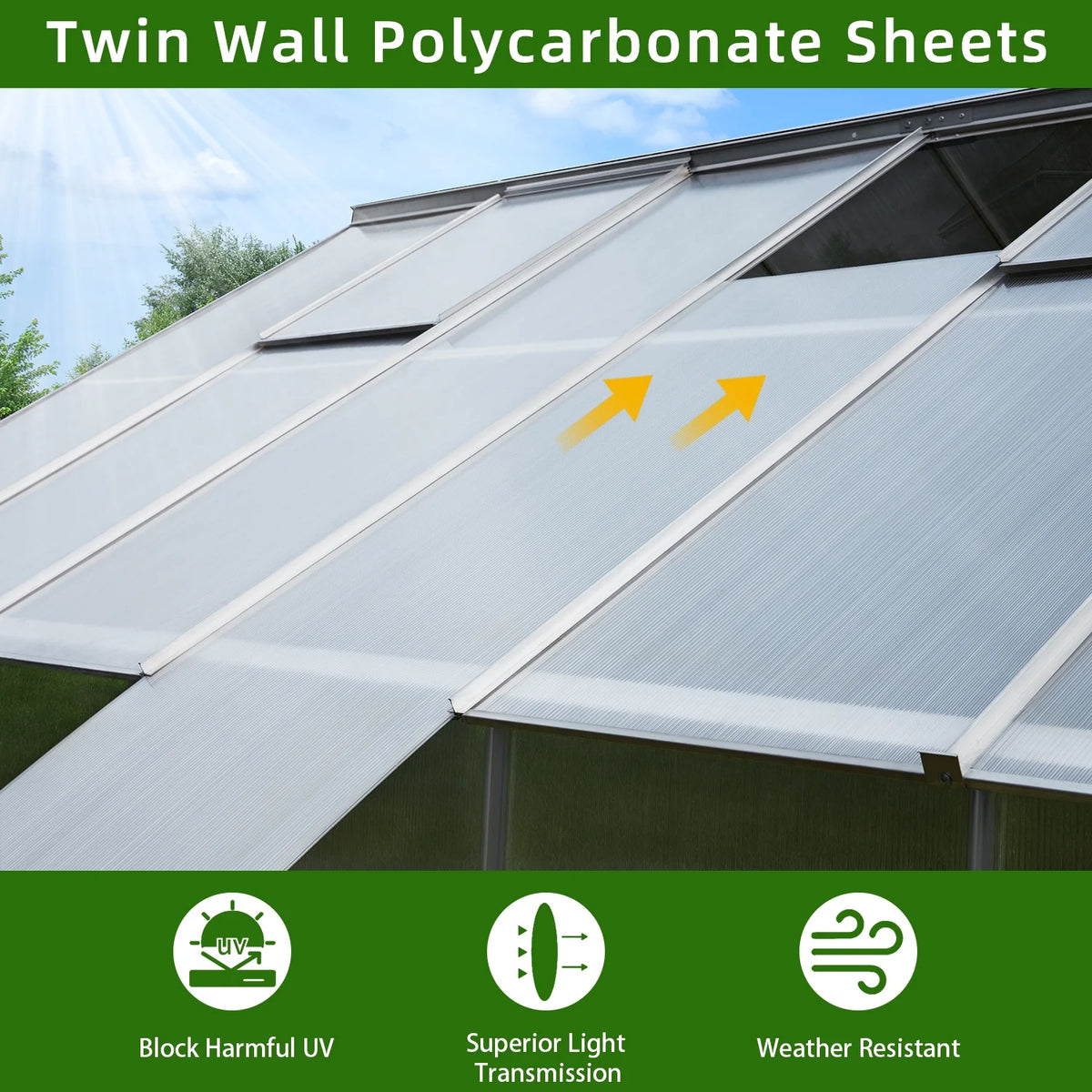 10' x 16' Walk-in Polycarbonate Greenhouse with Adjustable Roof Vent T3824
