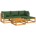 5 Piece Patio Set with Green Cushions Solid Wood I31152
