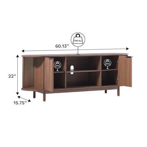 60 Inch Coastal Oak TV Stand with Sliding Doors B1584