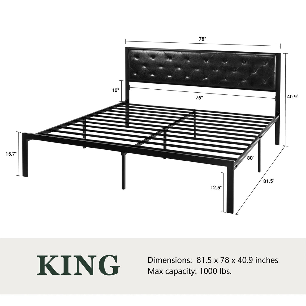 Full Size Metal Bed Frame with Upholstered Headboard U893881