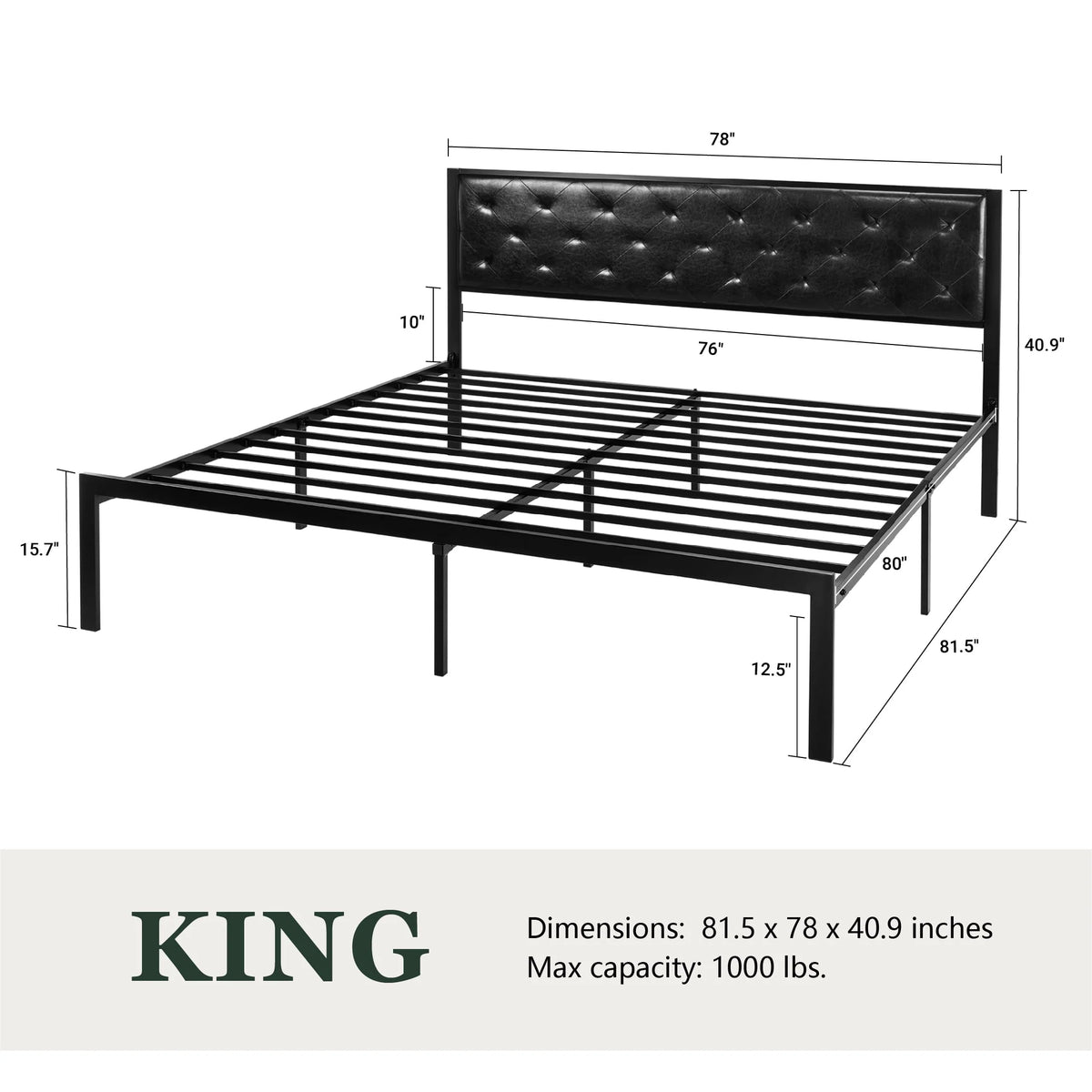 Full Size Metal Bed Frame with Upholstered Headboard U893881