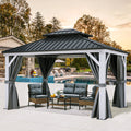 10x12ft Double Roof Hardtop Gazebo with Netting and Curtains Y65813