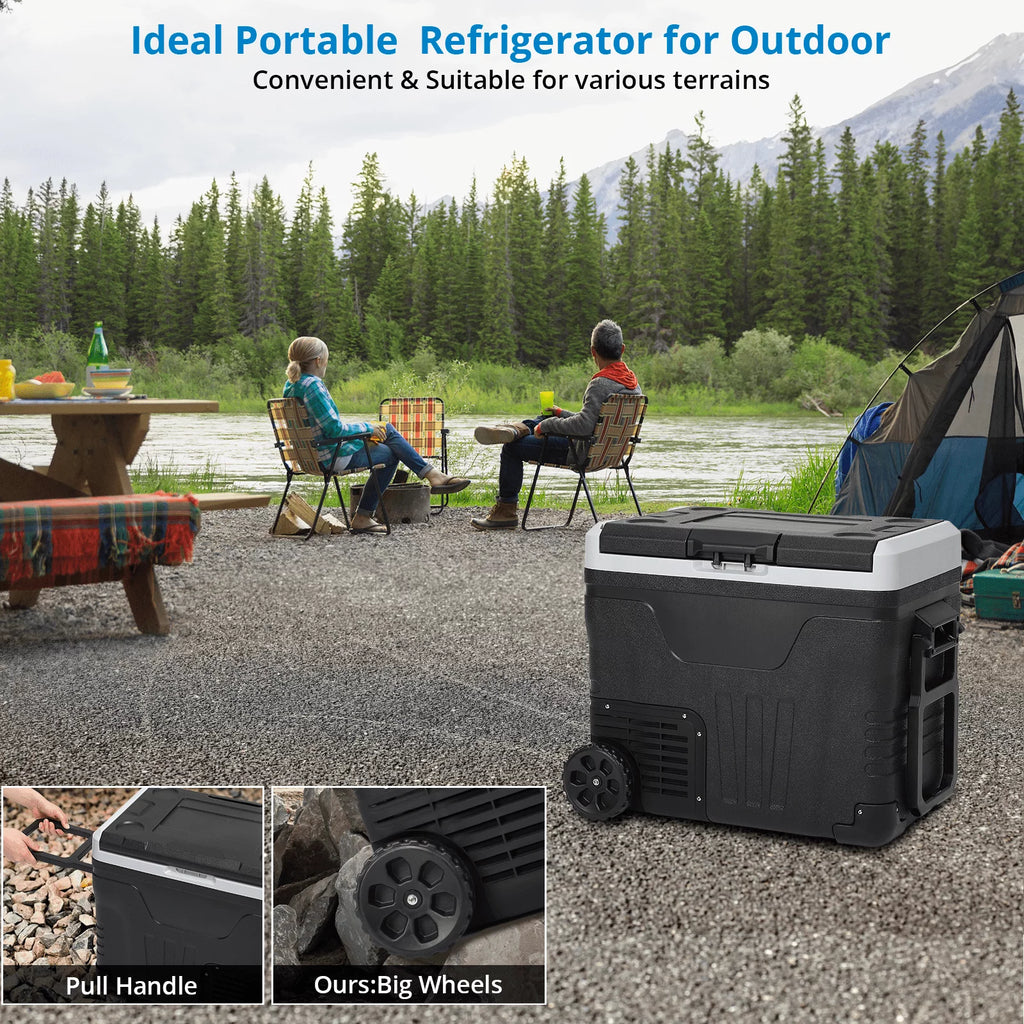 12V 53 Quarts Portable Car Refrigerator with Handle and Wheels L72256