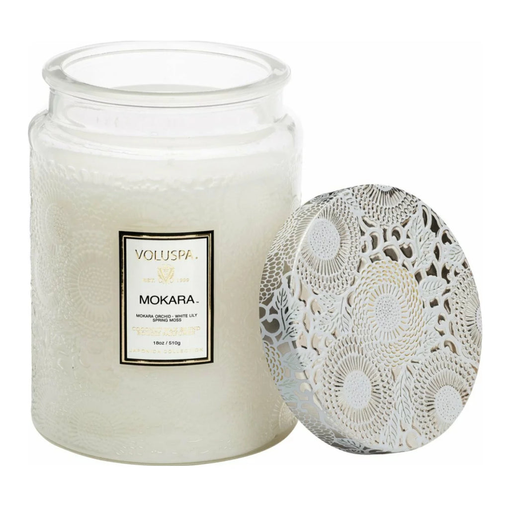 18oz Embossed Glass Jar Candle M4219