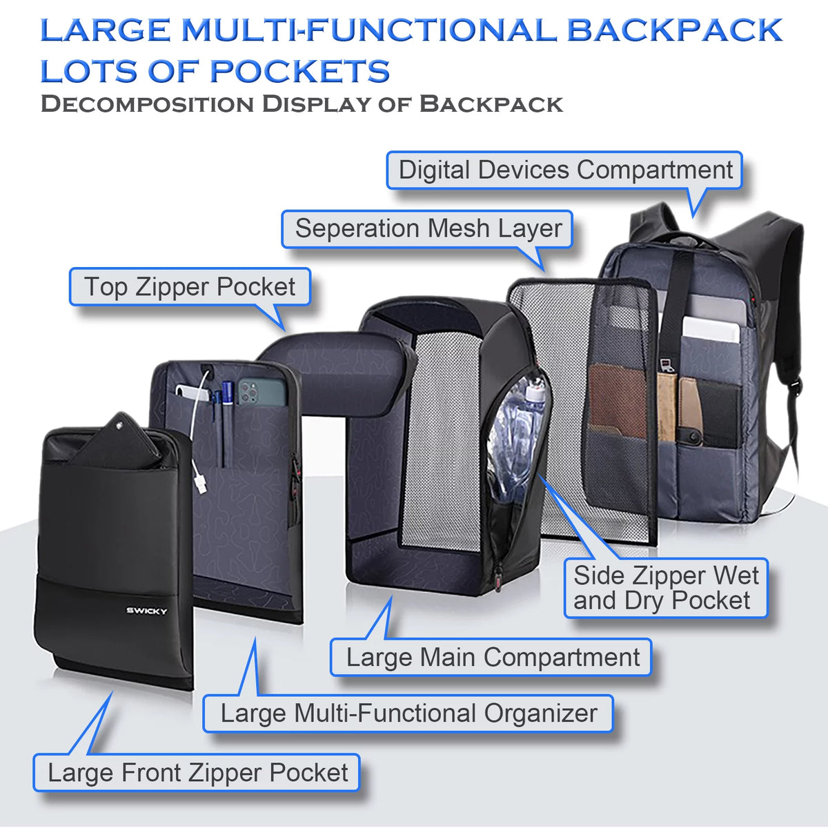 17.3 inch Anti-Theft Laptop Backpack with USB Charging Port N9399