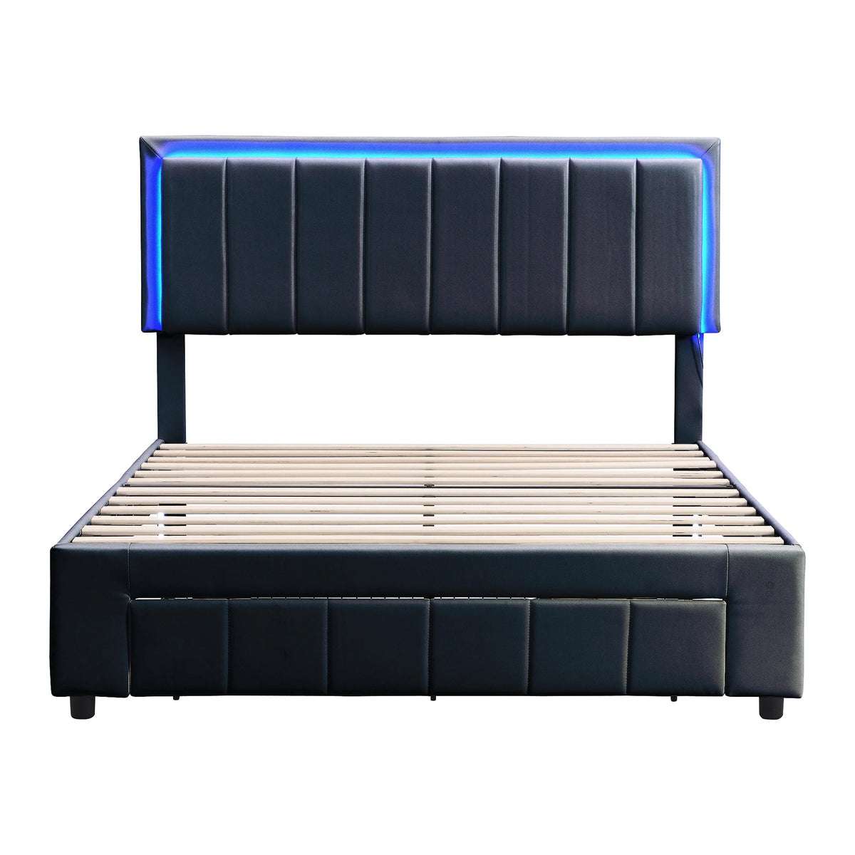 Queen Size Upholstered Platform Bed with Drawers and LED Lights T142448