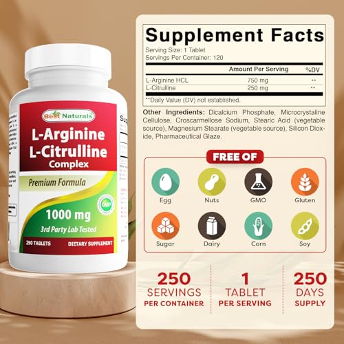 L-Arginine L-Citruline Complex Tablets, 250 Count N8567