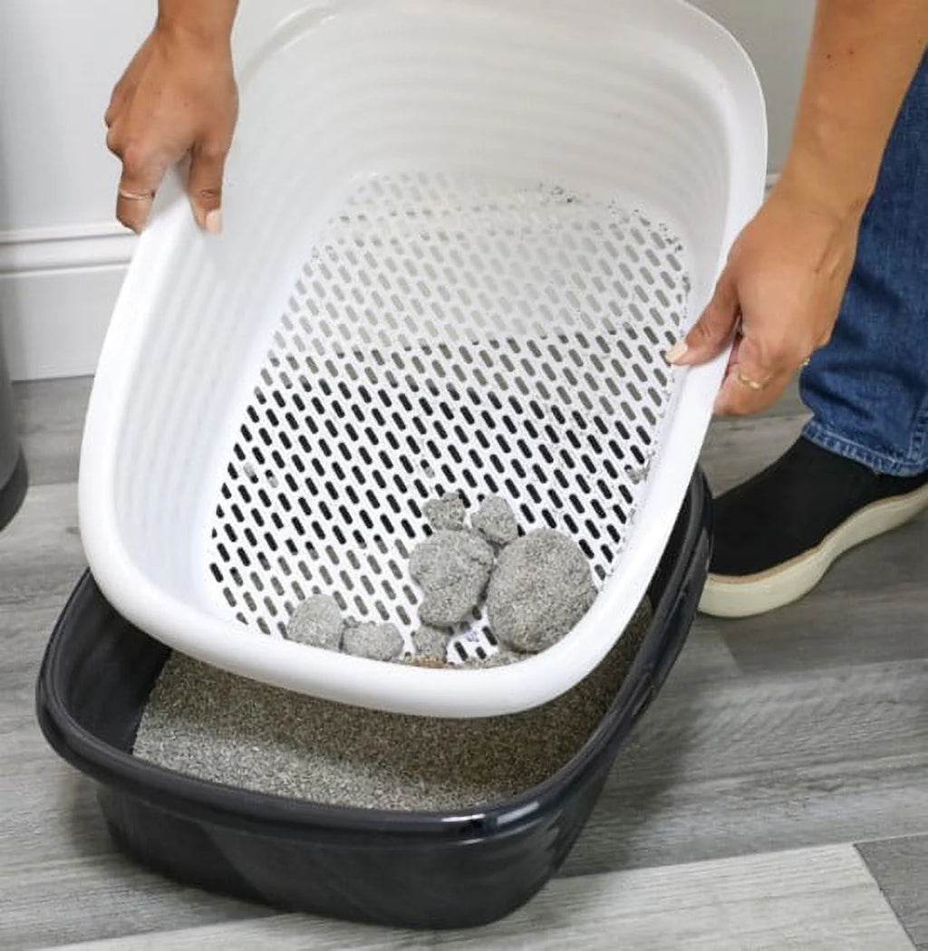 2 Open Top Plastic Cat Litter Pans and Tray, Large, Black P802243