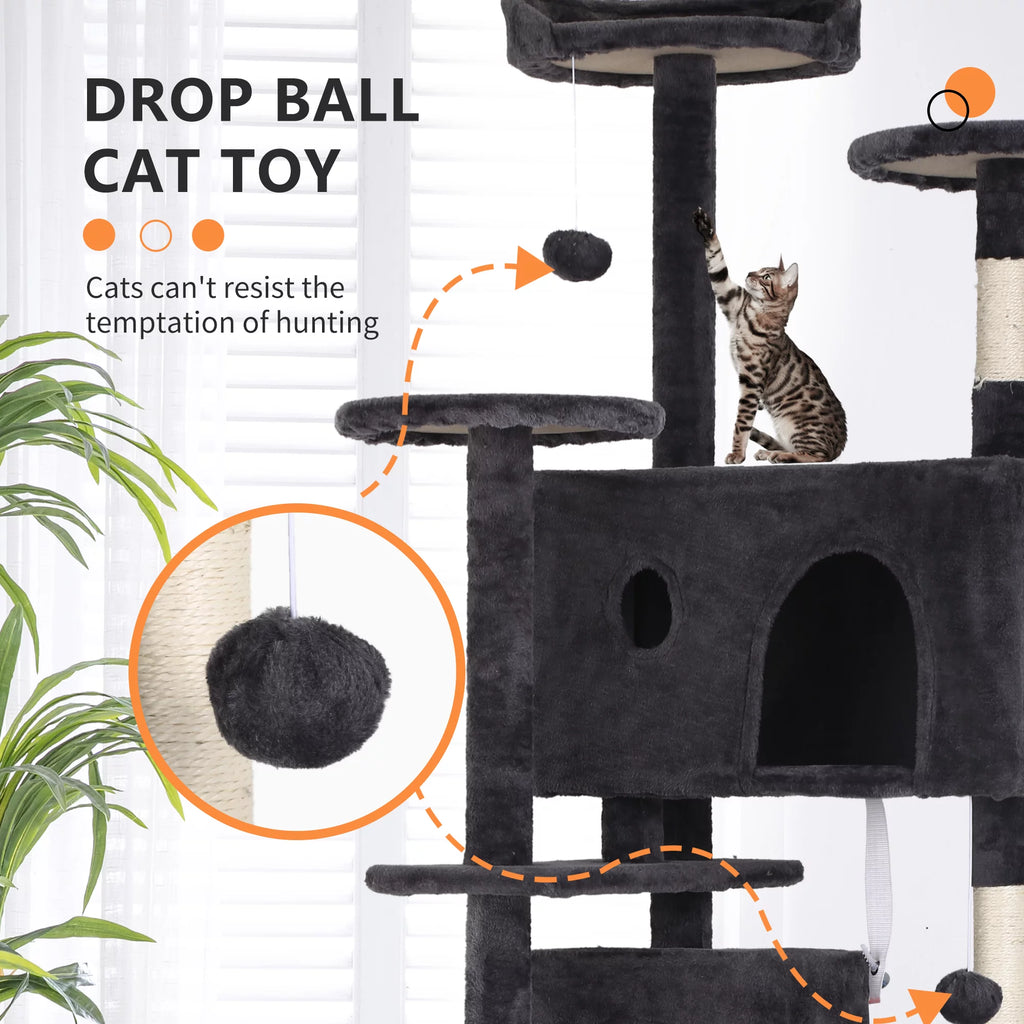 70in Dark Gray Multi-Level Cat Tree Tower with Scratching Posts N792410