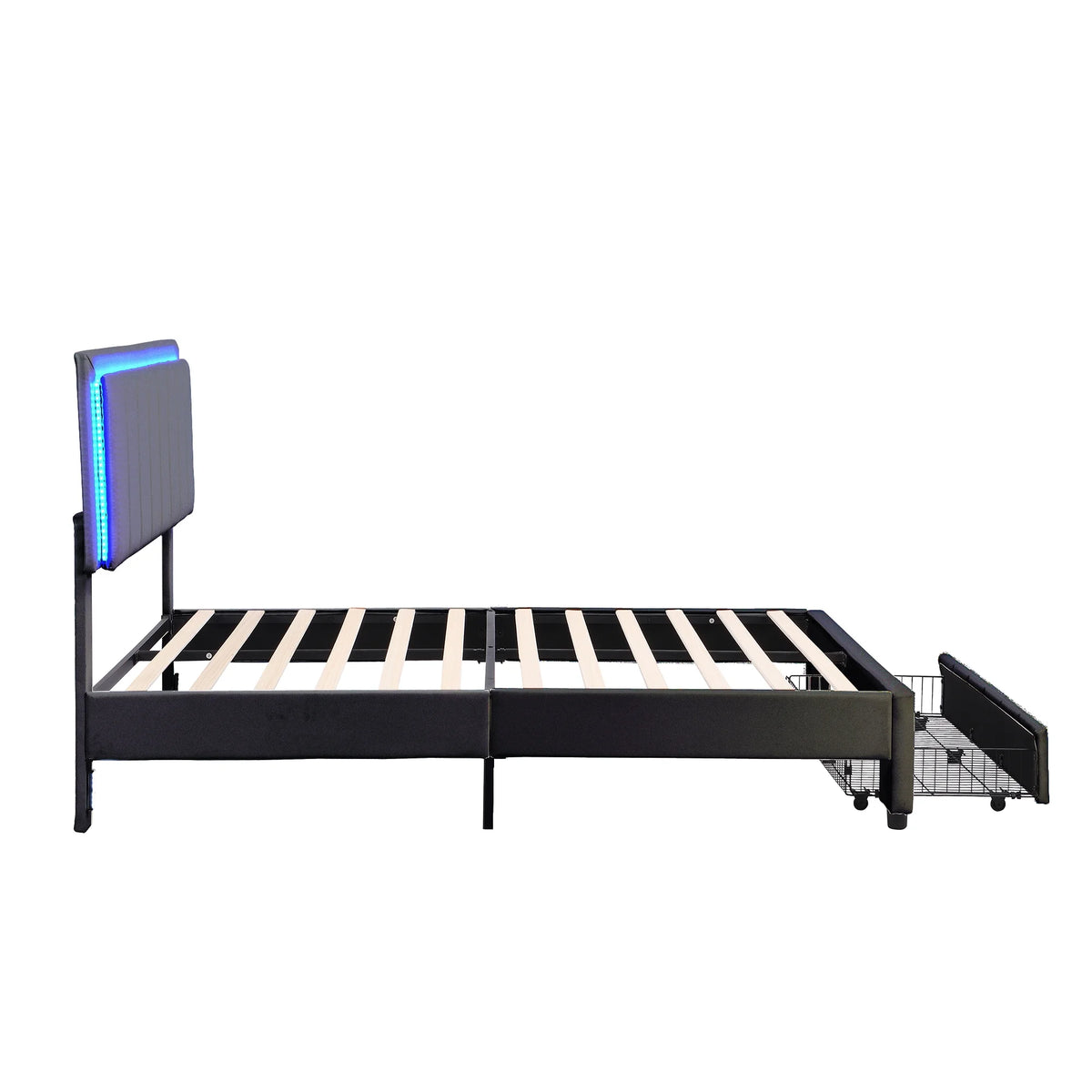 Queen Size Upholstered Platform Bed with Drawers and LED Lights T142448