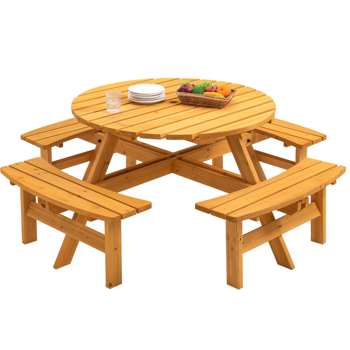 8-Person Wooden Picnic Table with 4 Built-In Benches G776428