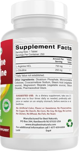 L-Arginine L-Citruline Complex Tablets, 250 Count N8567