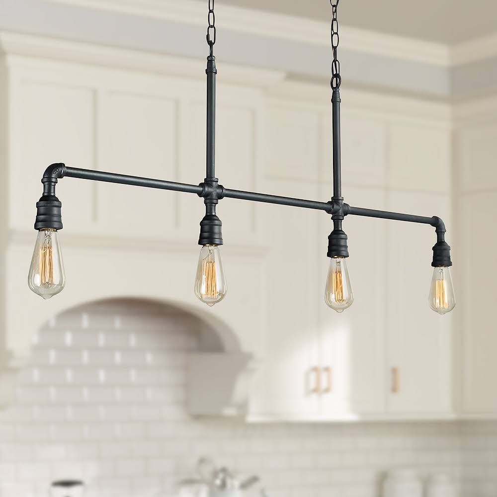 4-Light Black Iron Linear Pendant Y4573