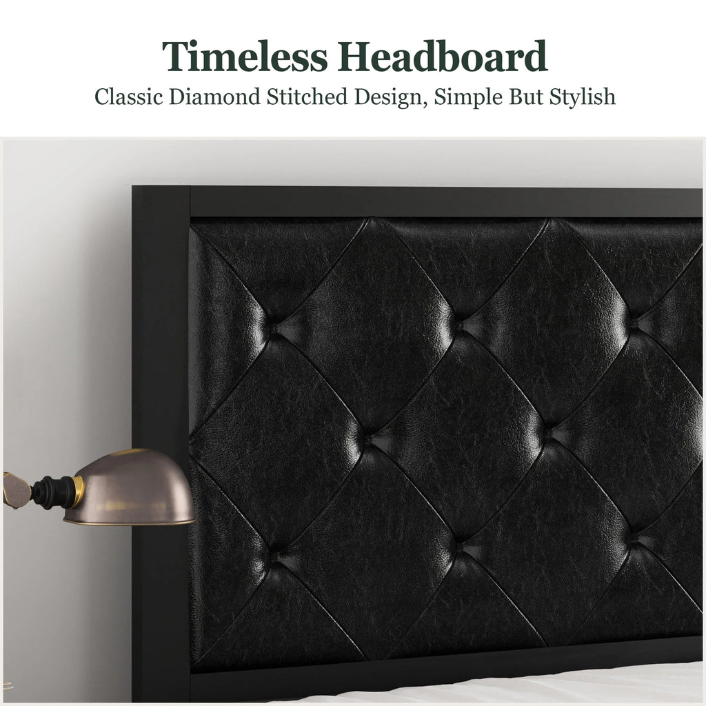 Full Size Metal Bed Frame with Upholstered Headboard U893881
