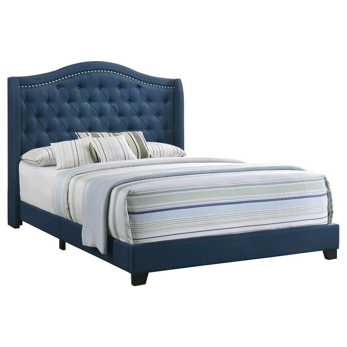 Blue Queen Fabric Upholstered Headboard Bed Q921