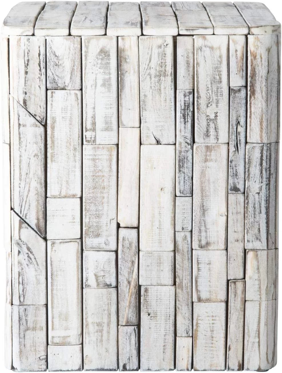White-Washed Recycled Wood Stool End Table W20147
