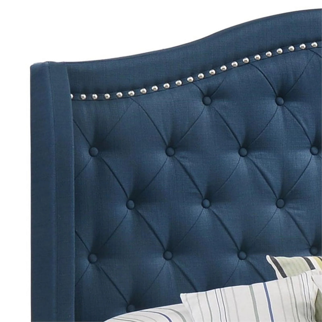 Blue Queen Fabric Upholstered Headboard Bed Q921