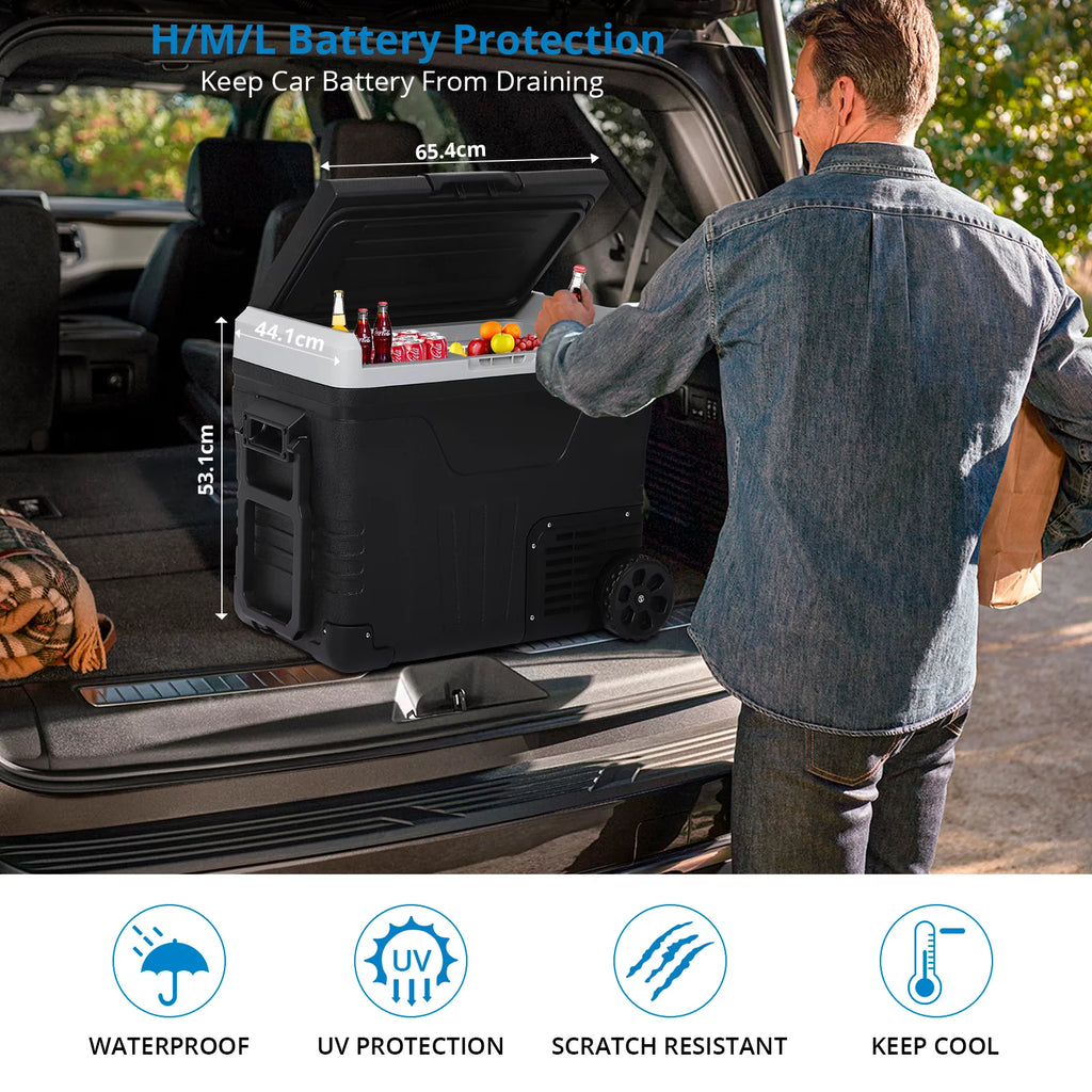 12V 53 Quarts Portable Car Refrigerator with Handle and Wheels L72256