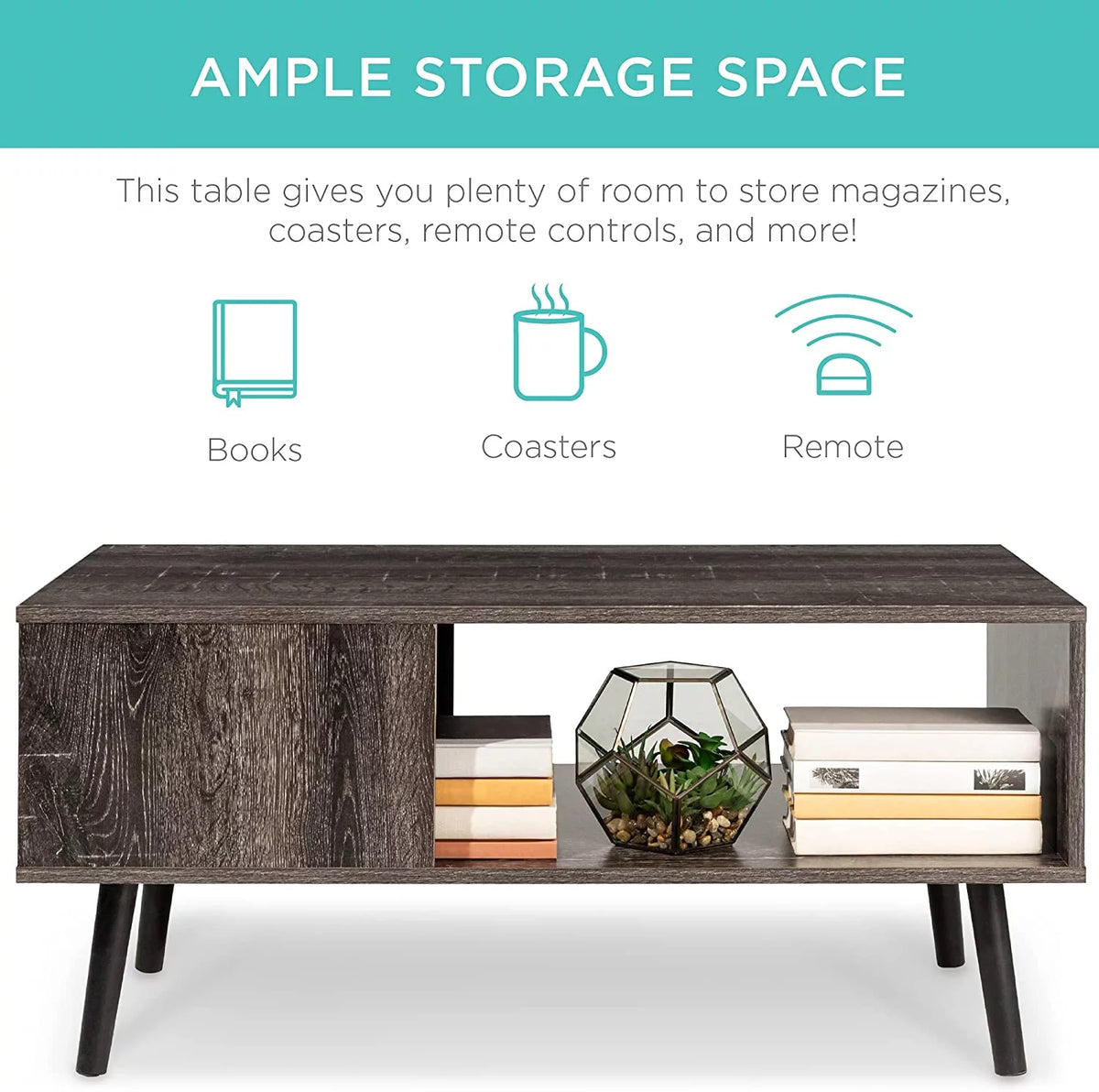Mid-Century Modern Coffee Table with Open Storage Shelf I23653