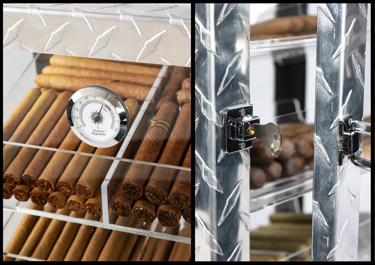 Countertop Display Humidor 250 Capacity Polished Metal Glass D18224