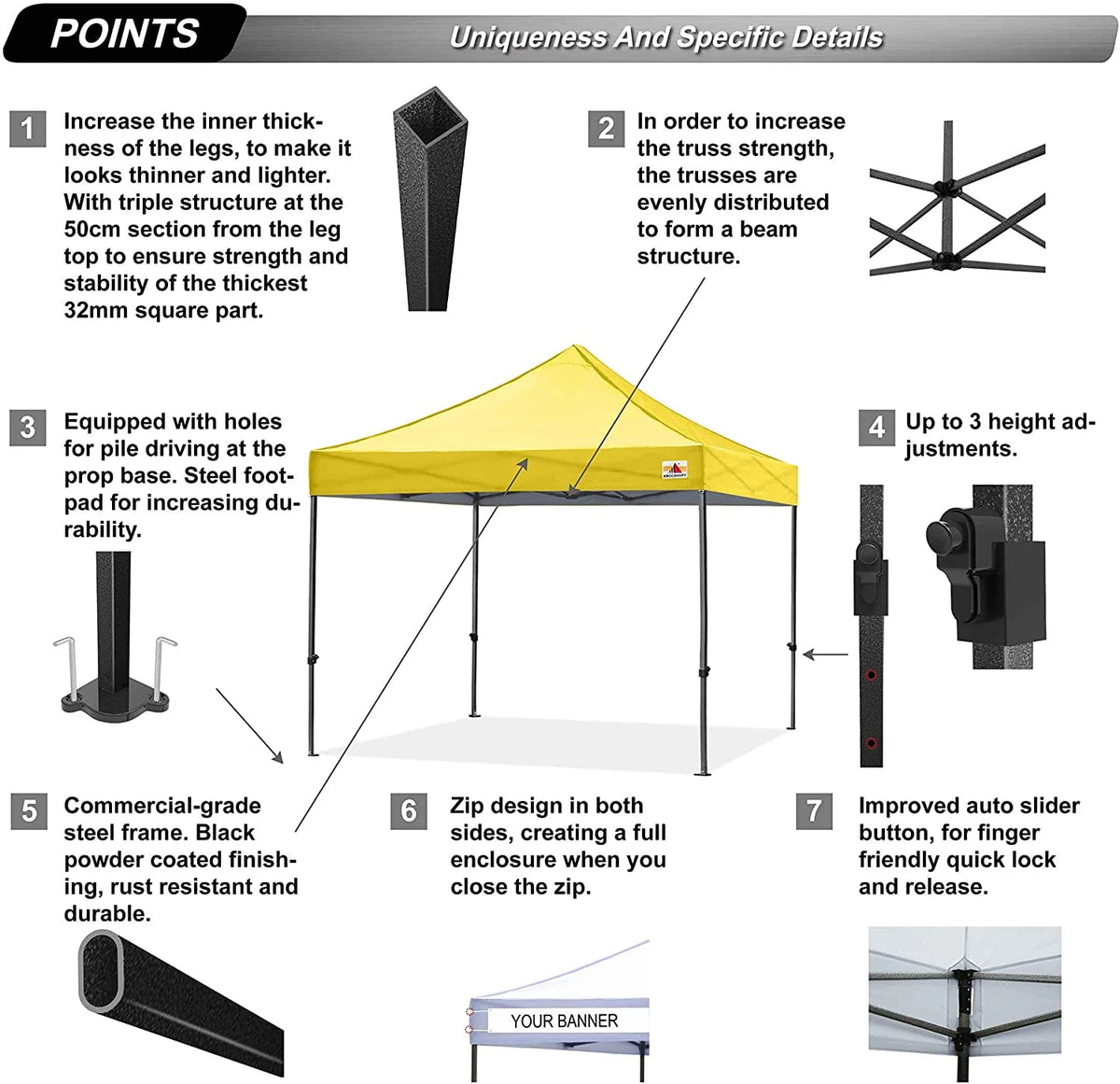 10 ft x 10 ft White Metal Pop-Up Canopy Tent with Walls Q561