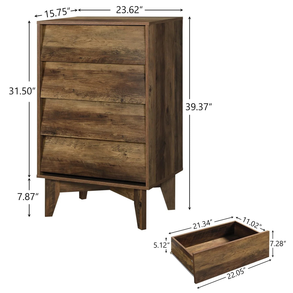 Walnut 4 Drawer Wood Dresser H1745