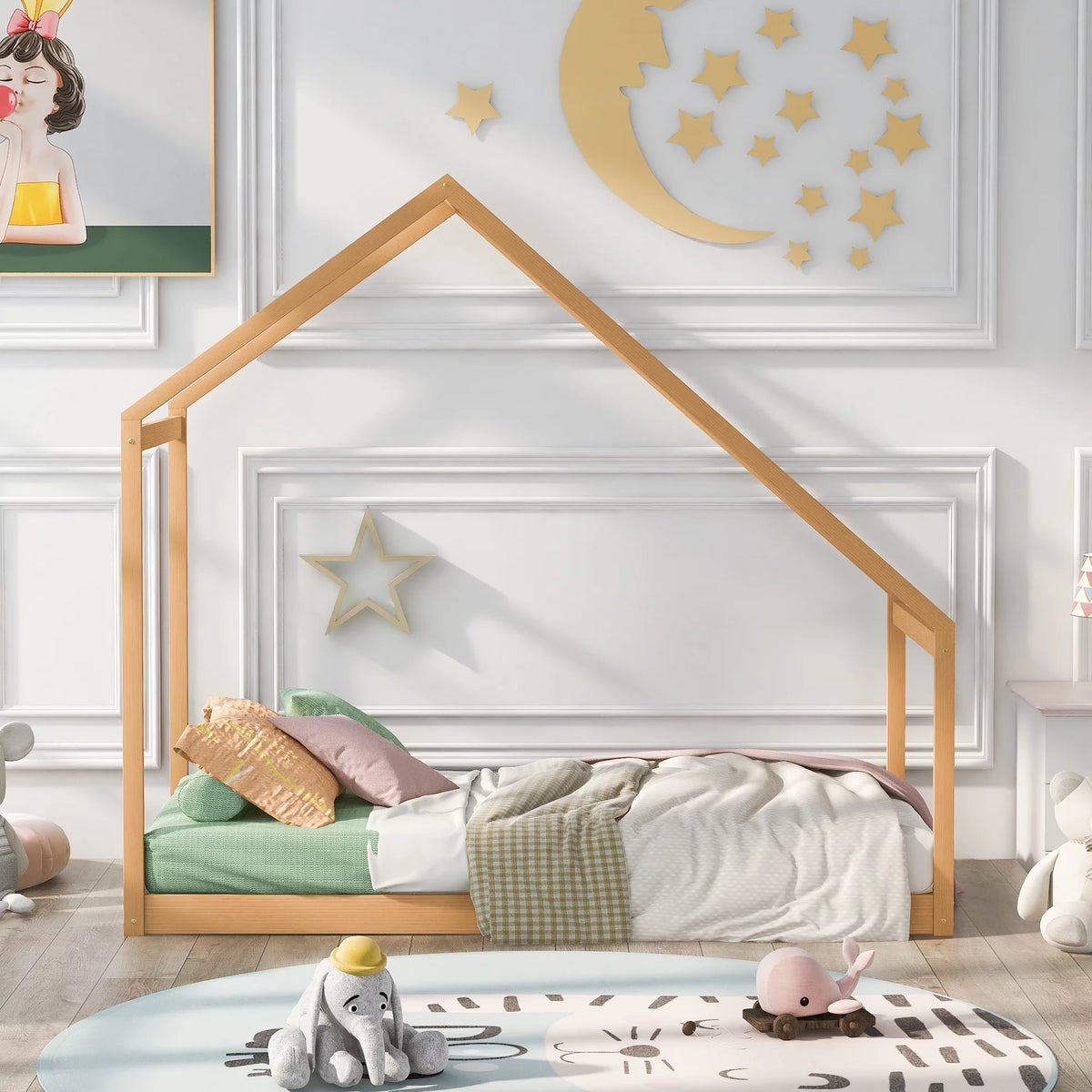 Twin Size Wooden House Bed V38565