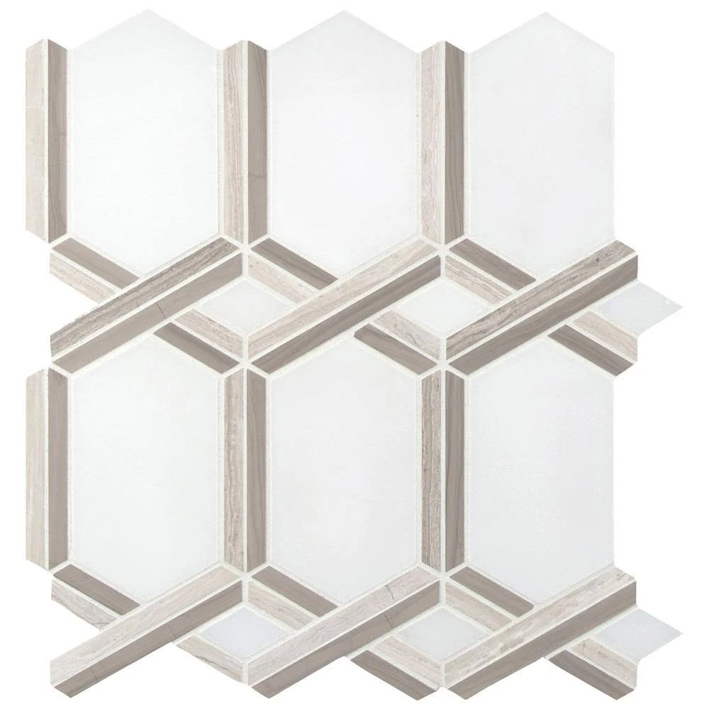 13 in. x 11.81 in. Polished Marble Mesh-Mounted Mosaic Tile B94518
