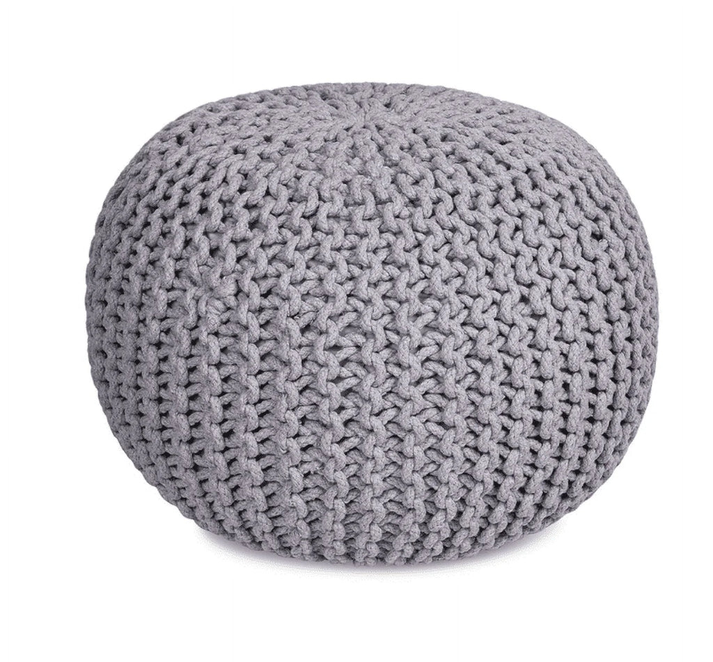 Handwoven Round Foot Stool Ottoman Gray E334571