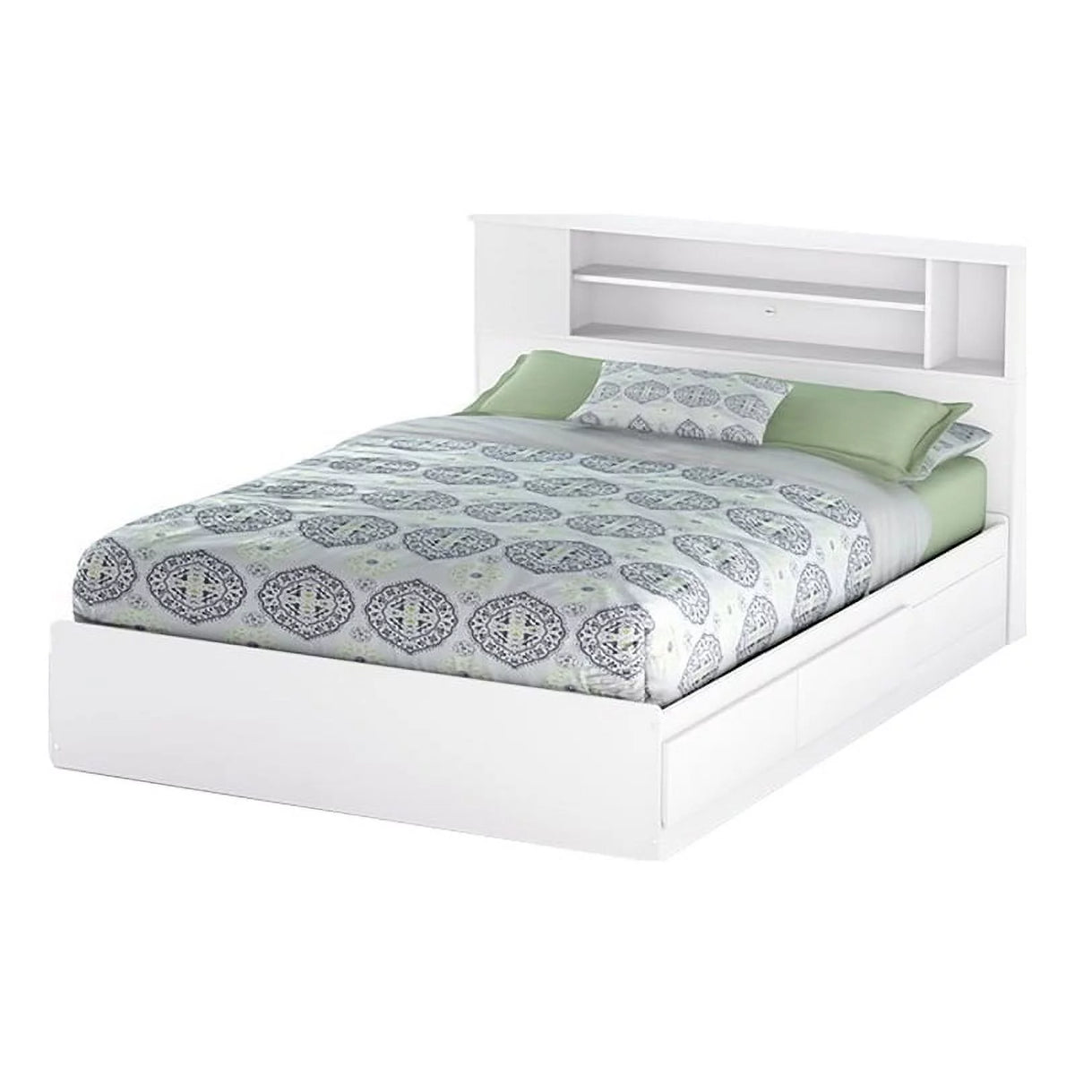 Queen Wood Bookcase Storage Bed F6053