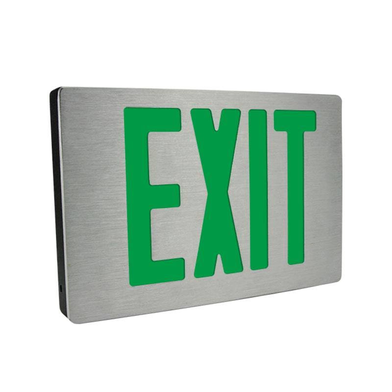 LED Exit Sign Die-Cast Aluminum Double Face Green Letters Battery Backup E543