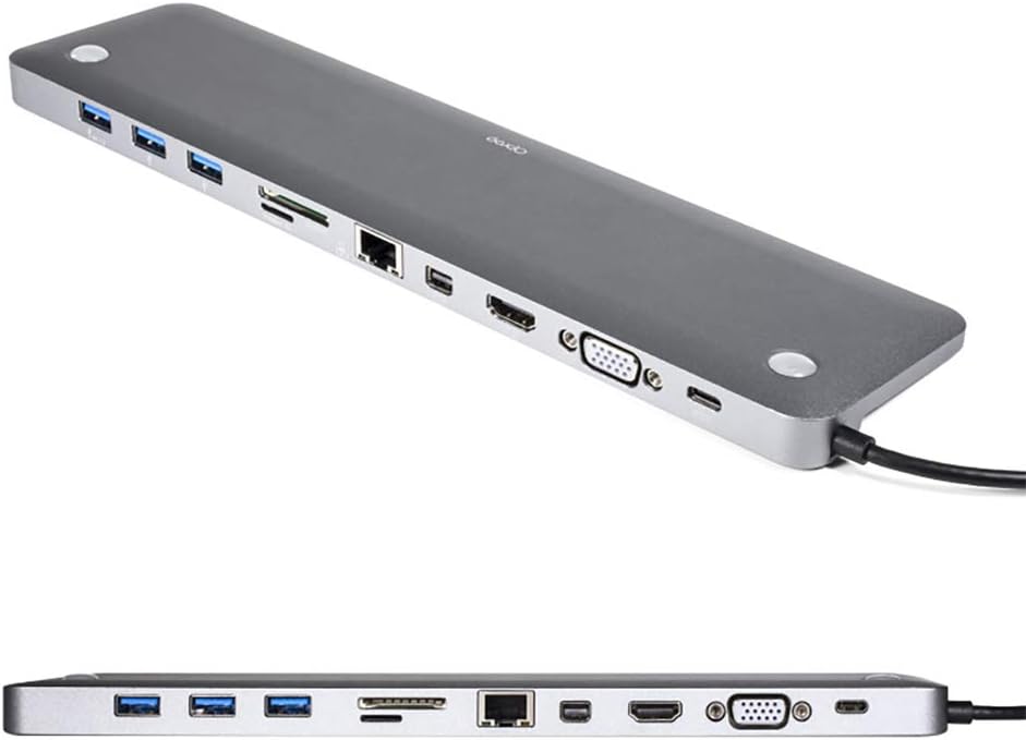 11-in-1 USB C Hub Adapter with HDMI, VGA, SD Card Reader, USB 3.0, Ethernet, Gray B4125
