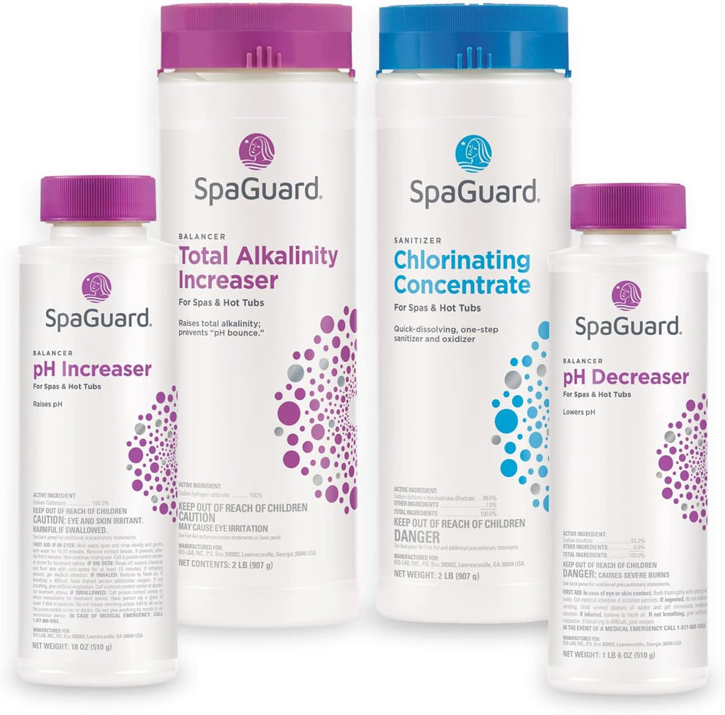 Hot Tub Chlorine Sanitizer & pH Balancer Chemical Bundle with Test Strips W146