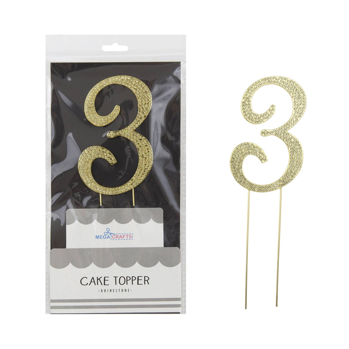 Gold Rhinestone Number 3 Cake Topper R7075